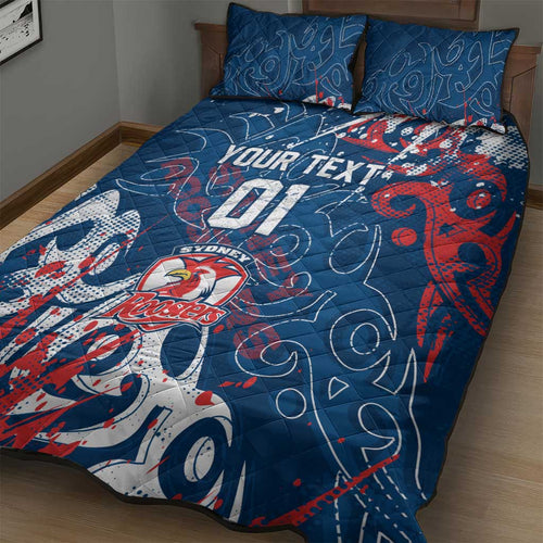 Personalized Sydney Roosters Rugby Quilt Bed Set Urban Street Graffiti Style - Distressed Splatter Elements