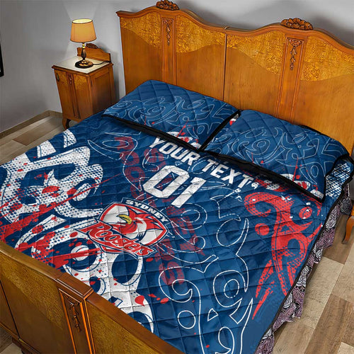 Personalized Sydney Roosters Rugby Quilt Bed Set Urban Street Graffiti Style - Distressed Splatter Elements