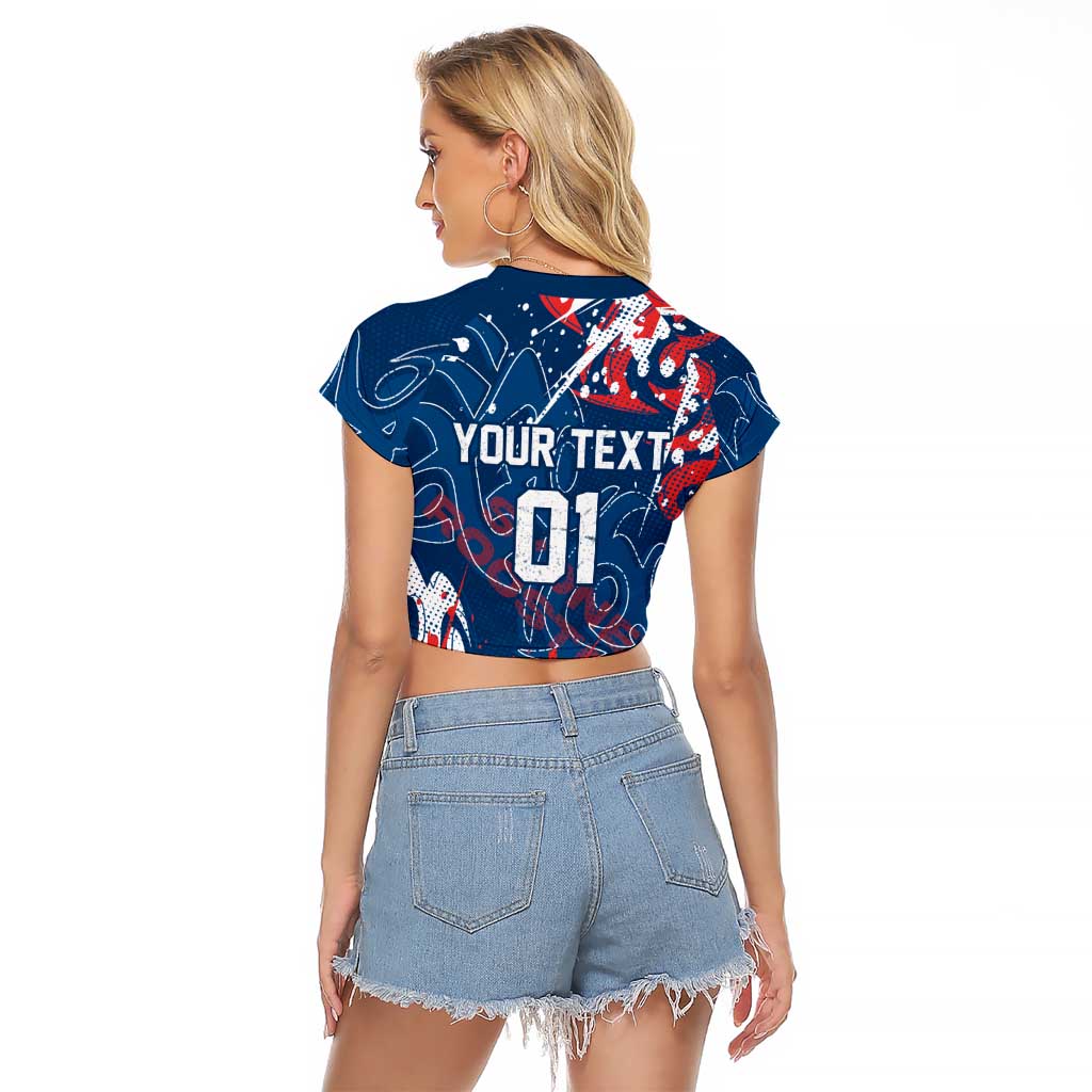 Personalized Sydney Roosters Rugby Raglan Cropped T Shirt Urban Street Graffiti Style - Distressed Splatter Elements