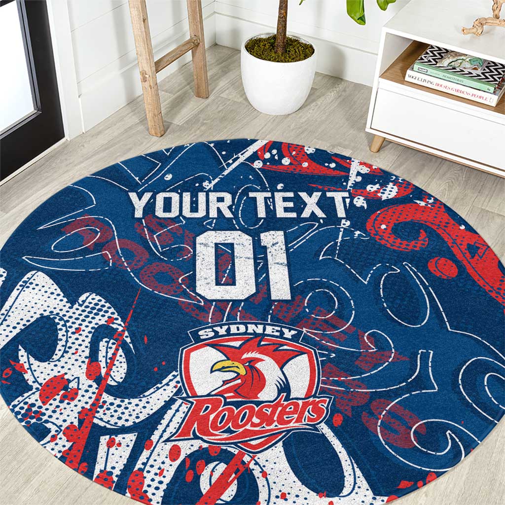 Personalized Sydney Roosters Rugby Round Carpet Urban Street Graffiti Style - Distressed Splatter Elements