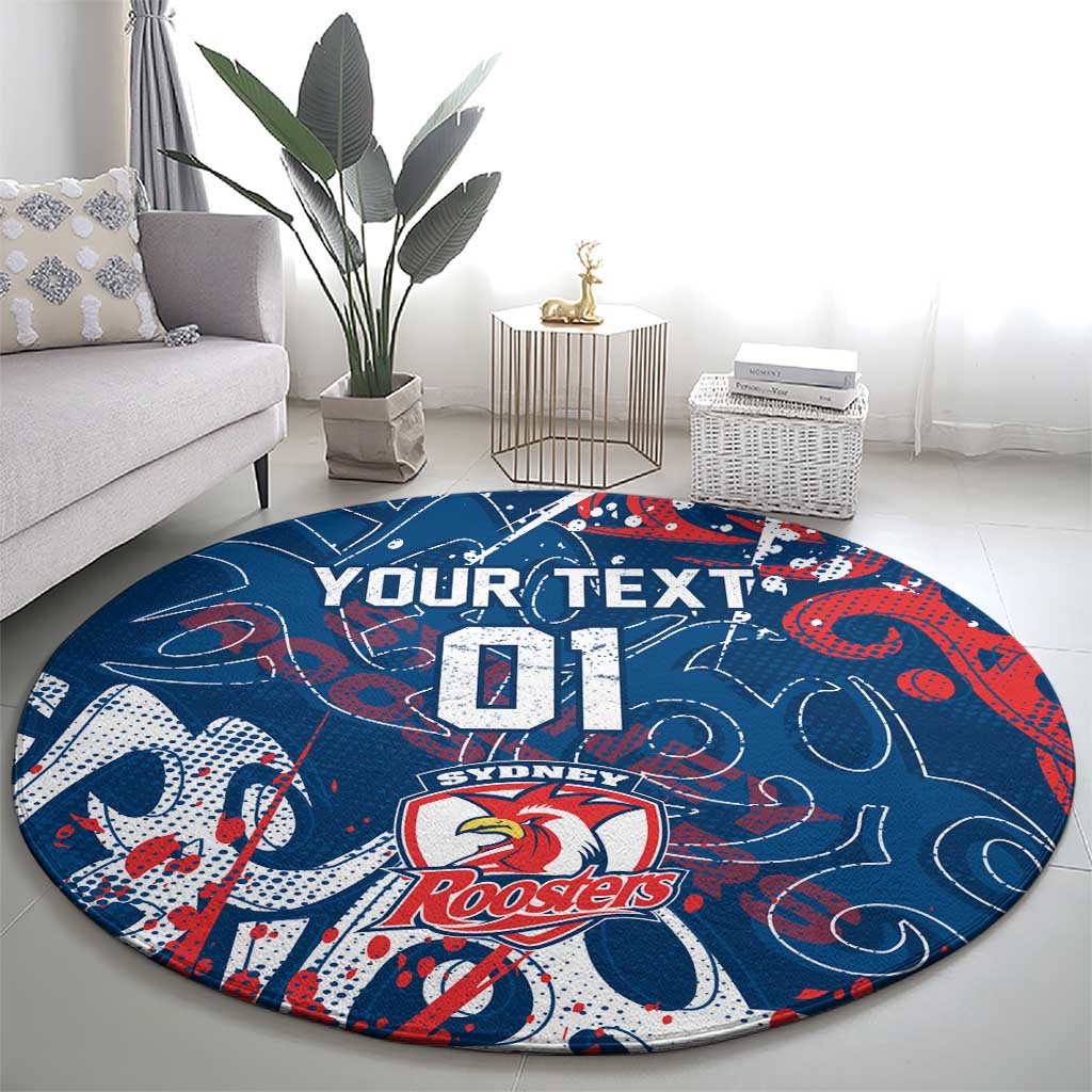 Personalized Sydney Roosters Rugby Round Carpet Urban Street Graffiti Style - Distressed Splatter Elements