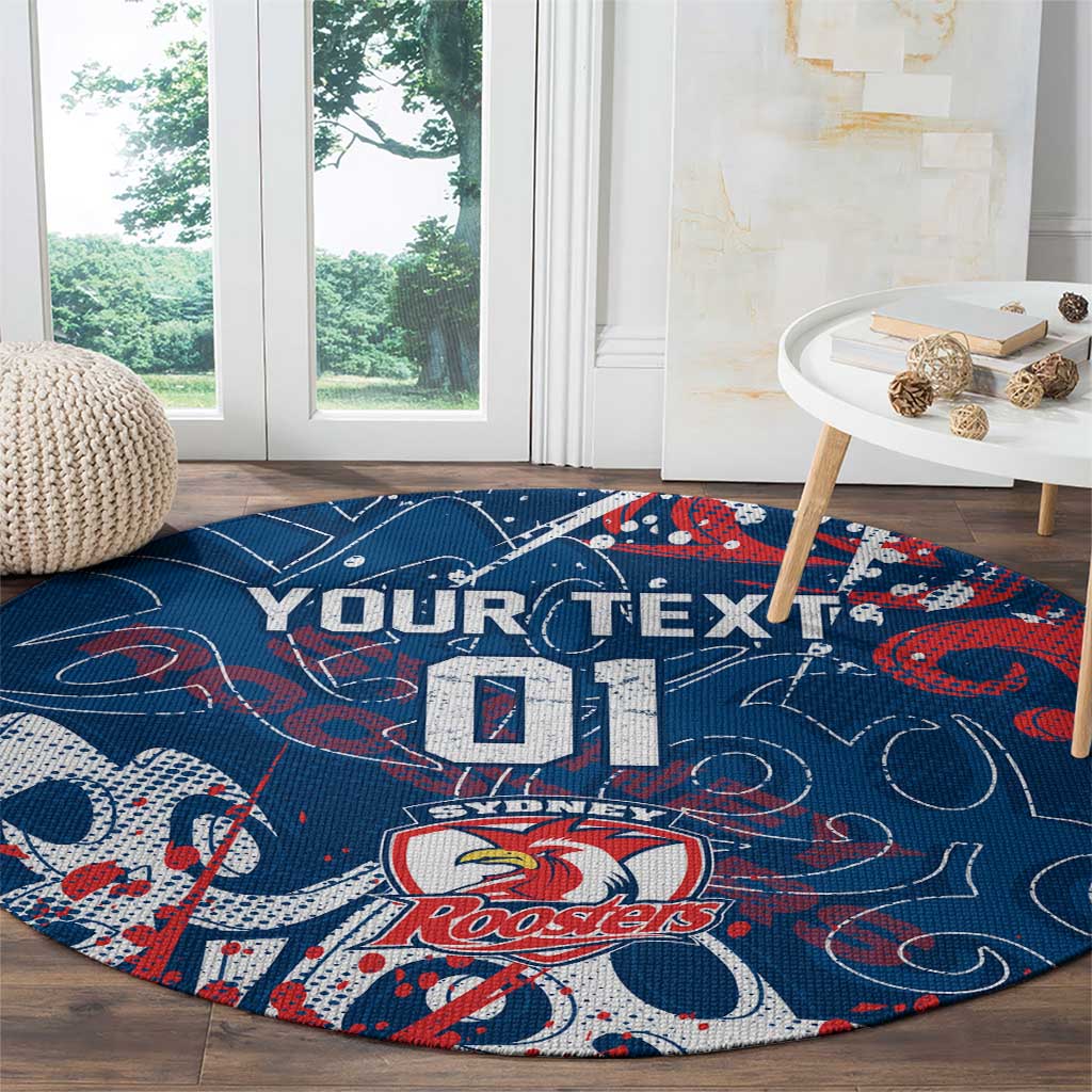 Personalized Sydney Roosters Rugby Round Carpet Urban Street Graffiti Style - Distressed Splatter Elements