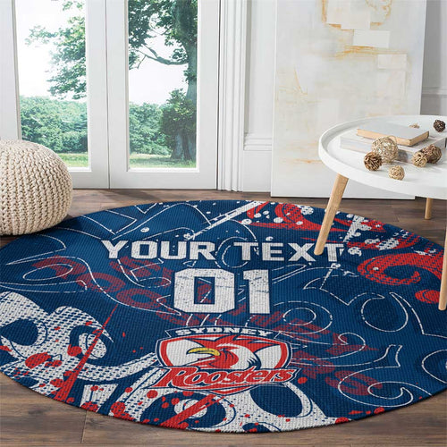 Personalized Sydney Roosters Rugby Round Carpet Urban Street Graffiti Style - Distressed Splatter Elements