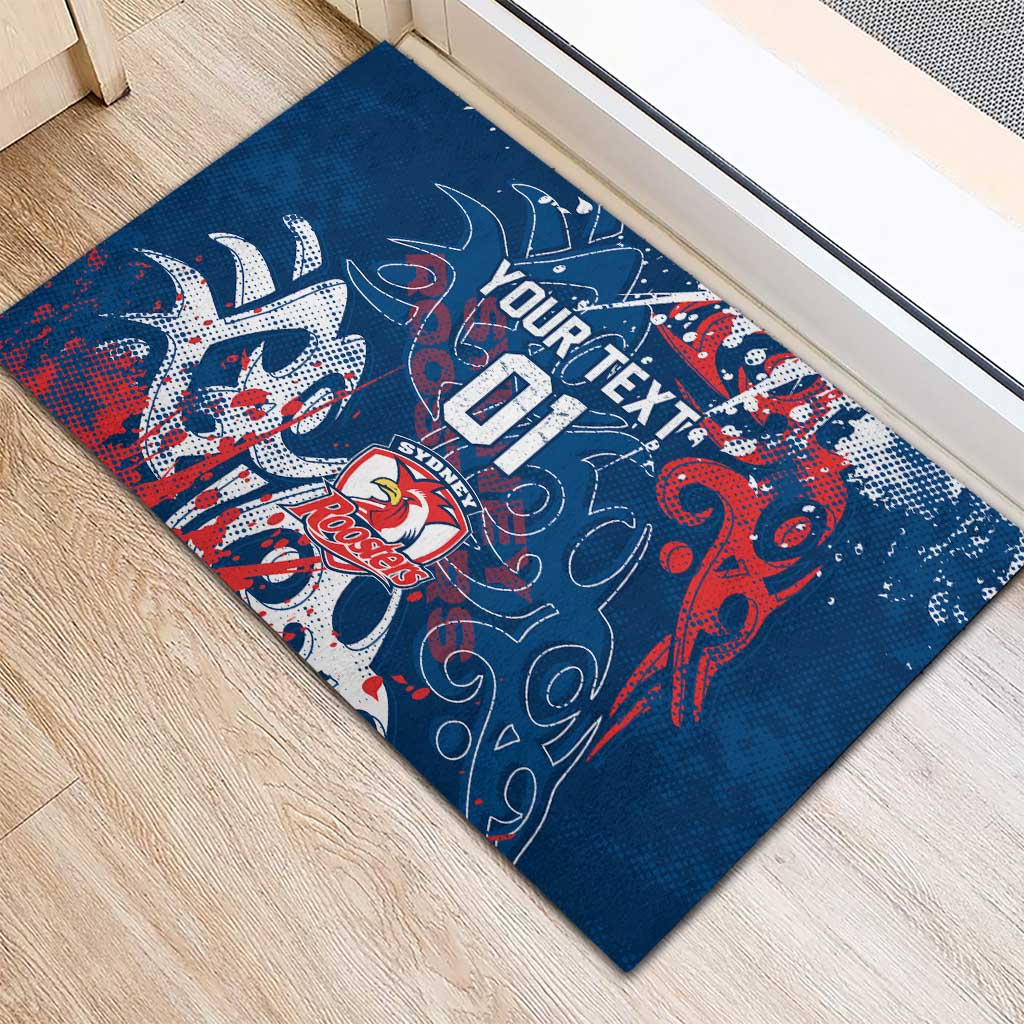 Personalized Sydney Roosters Rugby Rubber Doormat Urban Street Graffiti Style - Distressed Splatter Elements