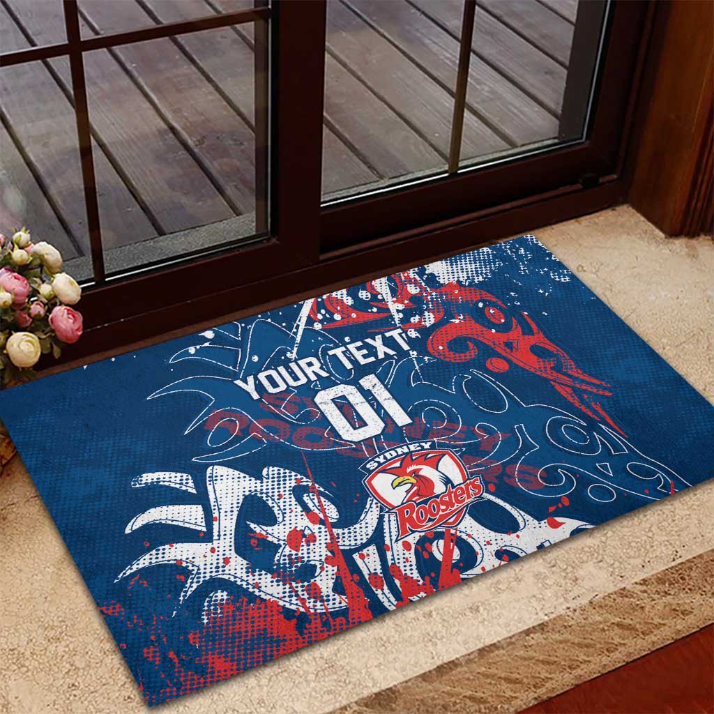Personalized Sydney Roosters Rugby Rubber Doormat Urban Street Graffiti Style - Distressed Splatter Elements