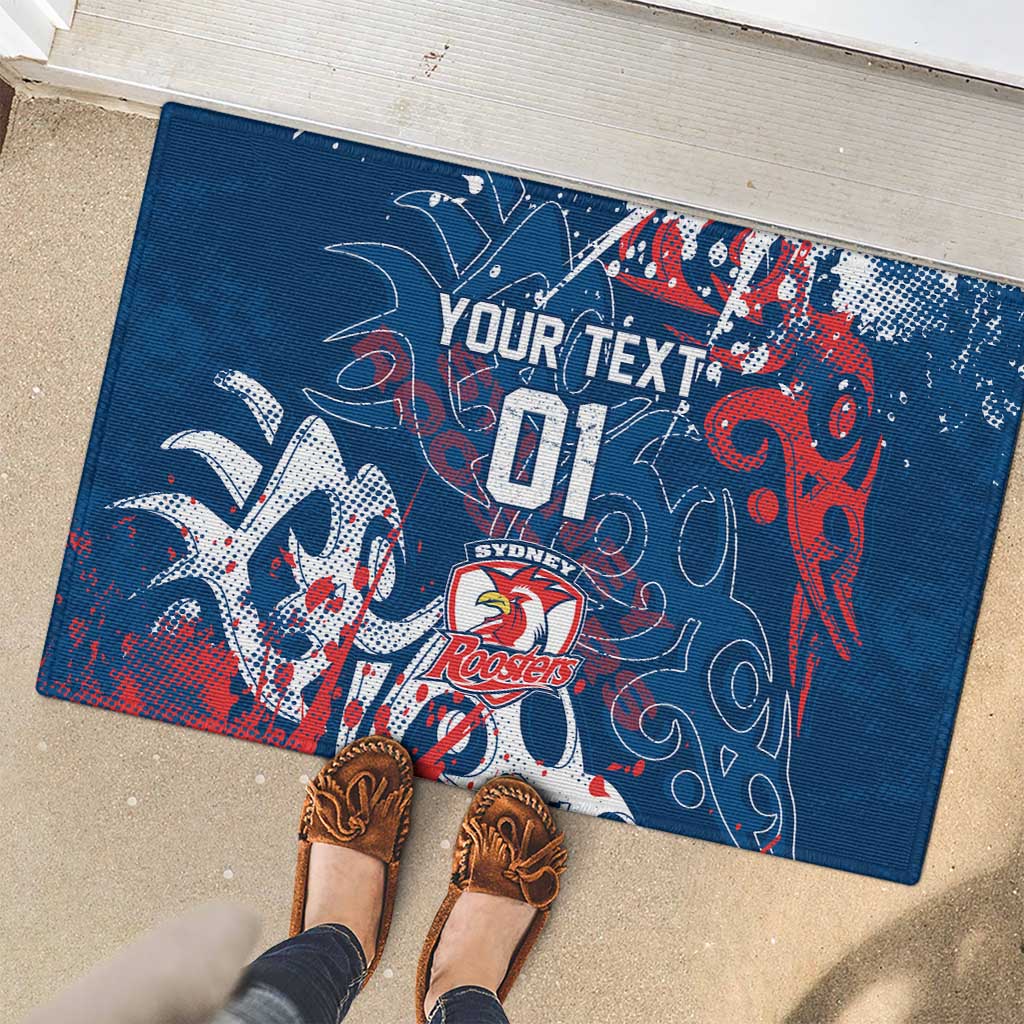 Personalized Sydney Roosters Rugby Rubber Doormat Urban Street Graffiti Style - Distressed Splatter Elements