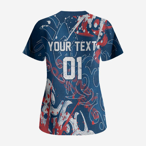 Personalized Sydney Roosters Rugby Scrub Top Urban Street Graffiti Style - Distressed Splatter Elements