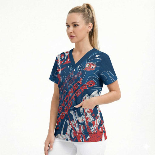 Personalized Sydney Roosters Rugby Scrub Top Urban Street Graffiti Style - Distressed Splatter Elements