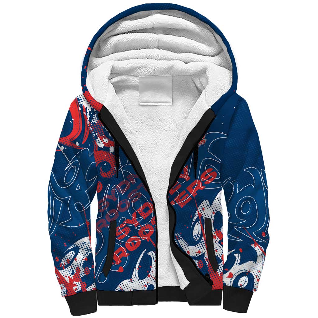 Personalized Sydney Roosters Rugby Sherpa Hoodie Urban Street Graffiti Style - Distressed Splatter Elements