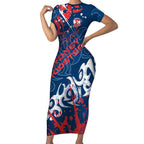 Personalized Sydney Roosters Rugby Short Sleeve Bodycon Dress Urban Street Graffiti Style - Distressed Splatter Elements