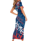 Personalized Sydney Roosters Rugby Short Sleeve Bodycon Dress Urban Street Graffiti Style - Distressed Splatter Elements