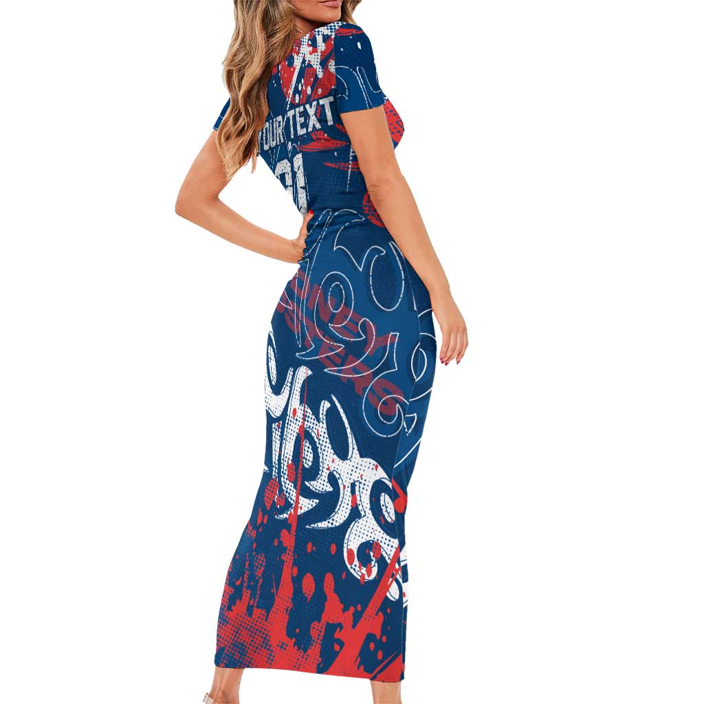 Personalized Sydney Roosters Rugby Short Sleeve Bodycon Dress Urban Street Graffiti Style - Distressed Splatter Elements