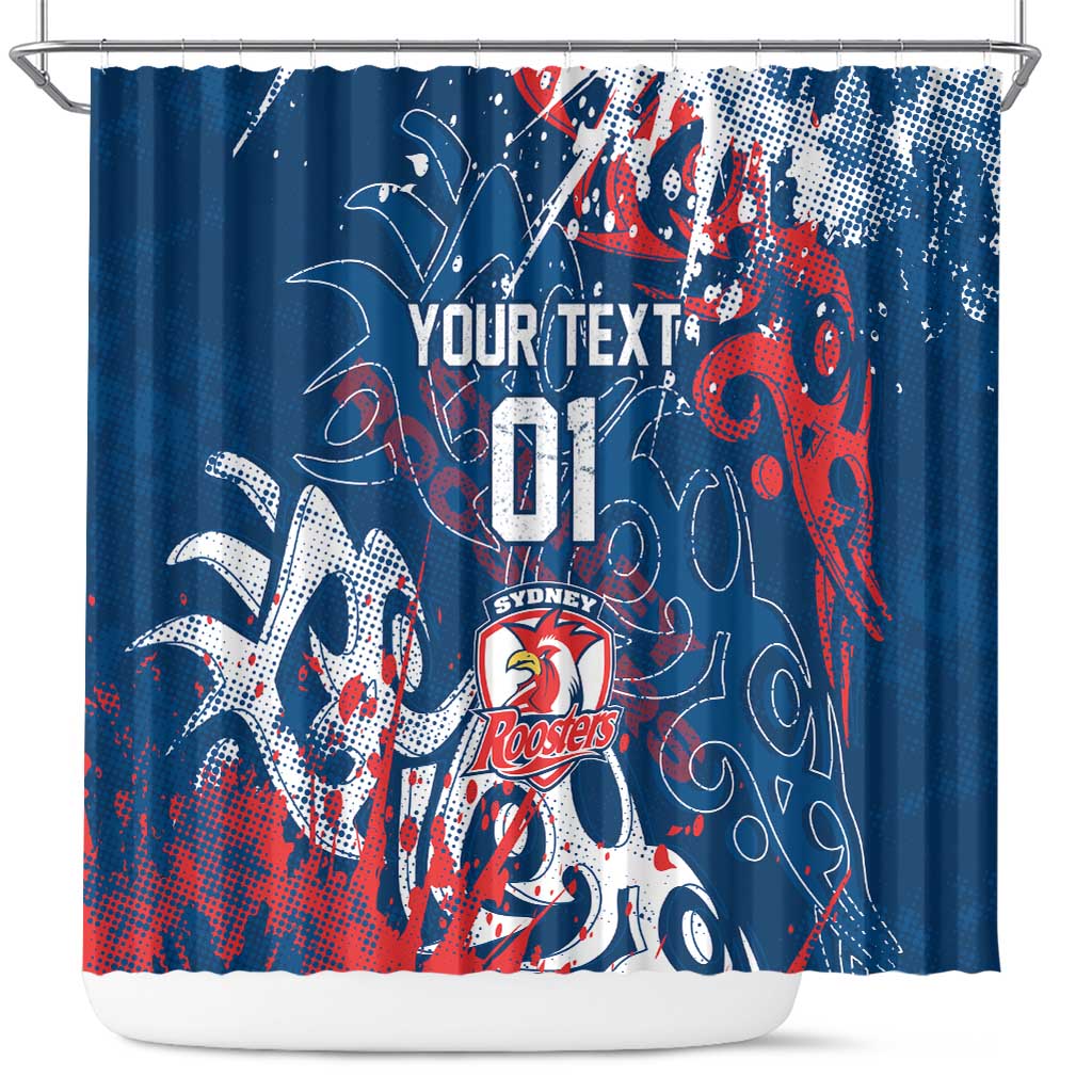 Personalized Sydney Roosters Rugby Shower Curtain Urban Street Graffiti Style - Distressed Splatter Elements