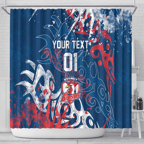 Personalized Sydney Roosters Rugby Shower Curtain Urban Street Graffiti Style - Distressed Splatter Elements