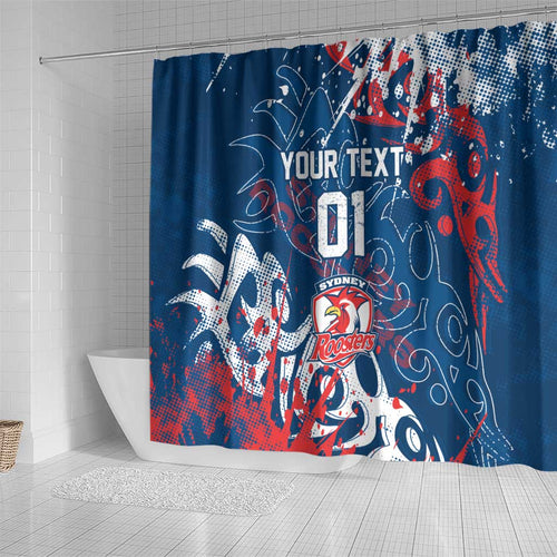 Personalized Sydney Roosters Rugby Shower Curtain Urban Street Graffiti Style - Distressed Splatter Elements