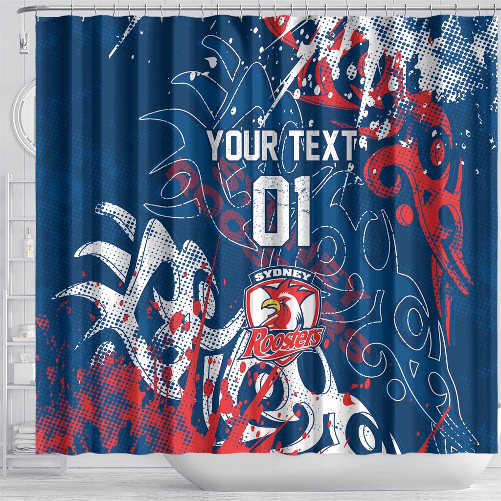 Personalized Sydney Roosters Rugby Shower Curtain Urban Street Graffiti Style - Distressed Splatter Elements