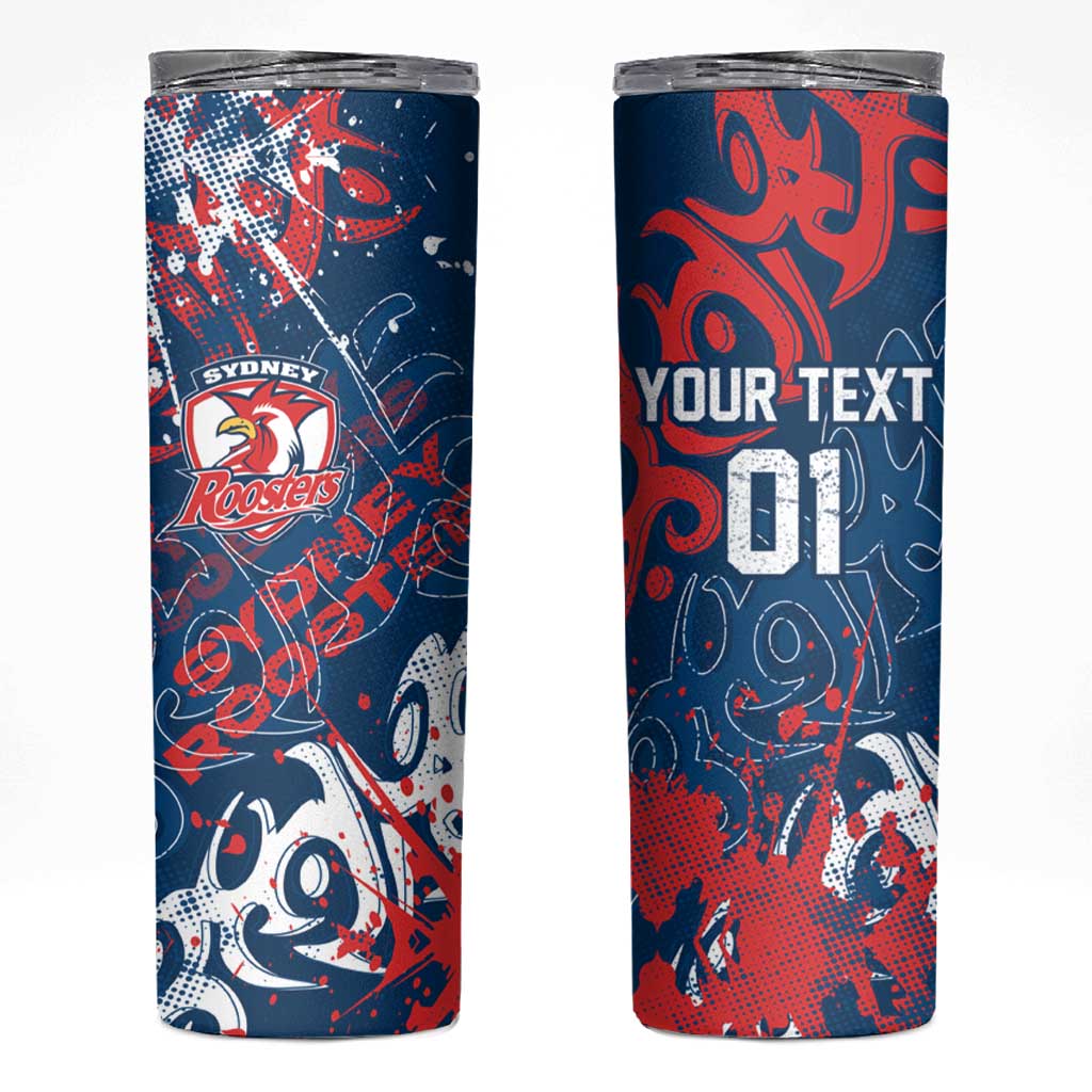 Personalized Sydney Roosters Rugby Skinny Tumbler Urban Street Graffiti Style - Distressed Splatter Elements