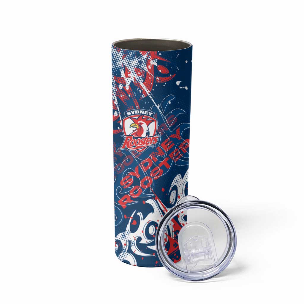 Personalized Sydney Roosters Rugby Skinny Tumbler Urban Street Graffiti Style - Distressed Splatter Elements