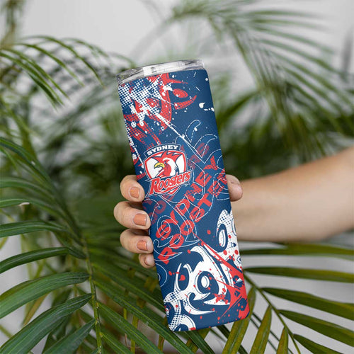 Personalized Sydney Roosters Rugby Skinny Tumbler Urban Street Graffiti Style - Distressed Splatter Elements