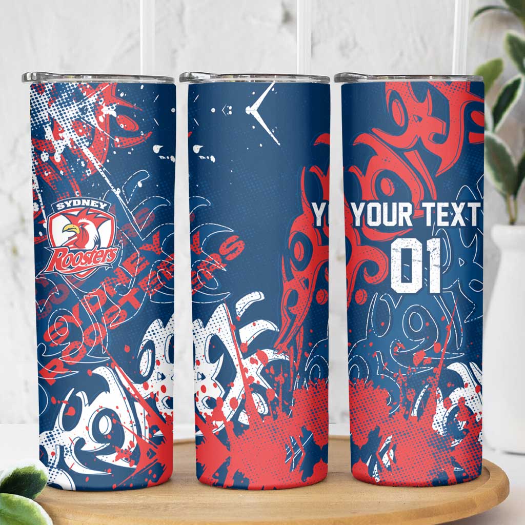 Personalized Sydney Roosters Rugby Skinny Tumbler Urban Street Graffiti Style - Distressed Splatter Elements