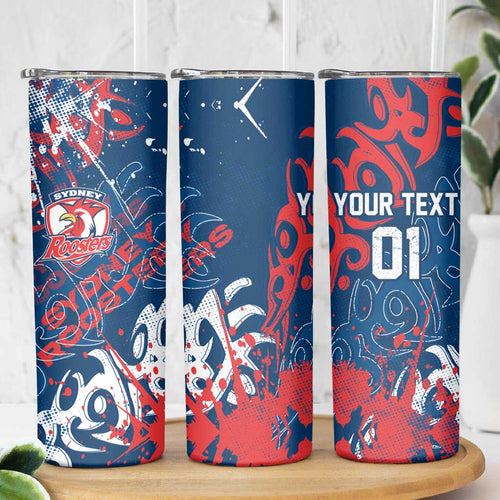 Personalized Sydney Roosters Rugby Skinny Tumbler Urban Street Graffiti Style - Distressed Splatter Elements