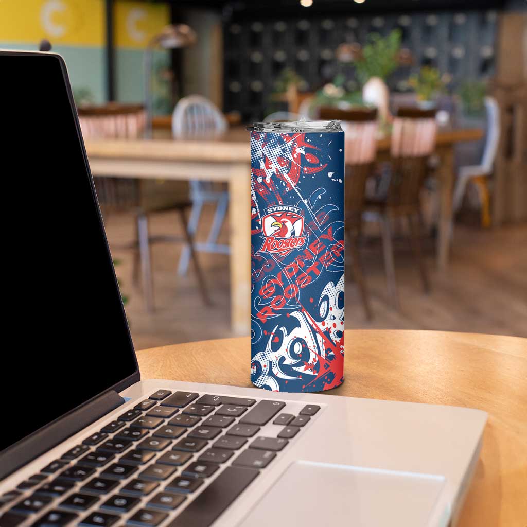 Personalized Sydney Roosters Rugby Skinny Tumbler Urban Street Graffiti Style - Distressed Splatter Elements