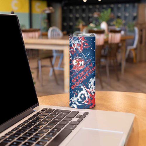 Personalized Sydney Roosters Rugby Skinny Tumbler Urban Street Graffiti Style - Distressed Splatter Elements