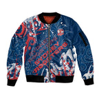 Personalized Sydney Roosters Rugby Sleeve Zip Bomber Jacket Urban Street Graffiti Style - Distressed Splatter Elements