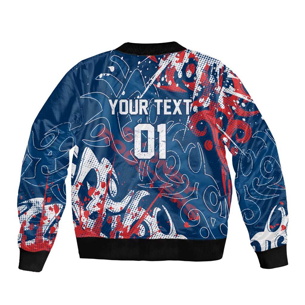 Personalized Sydney Roosters Rugby Sleeve Zip Bomber Jacket Urban Street Graffiti Style - Distressed Splatter Elements