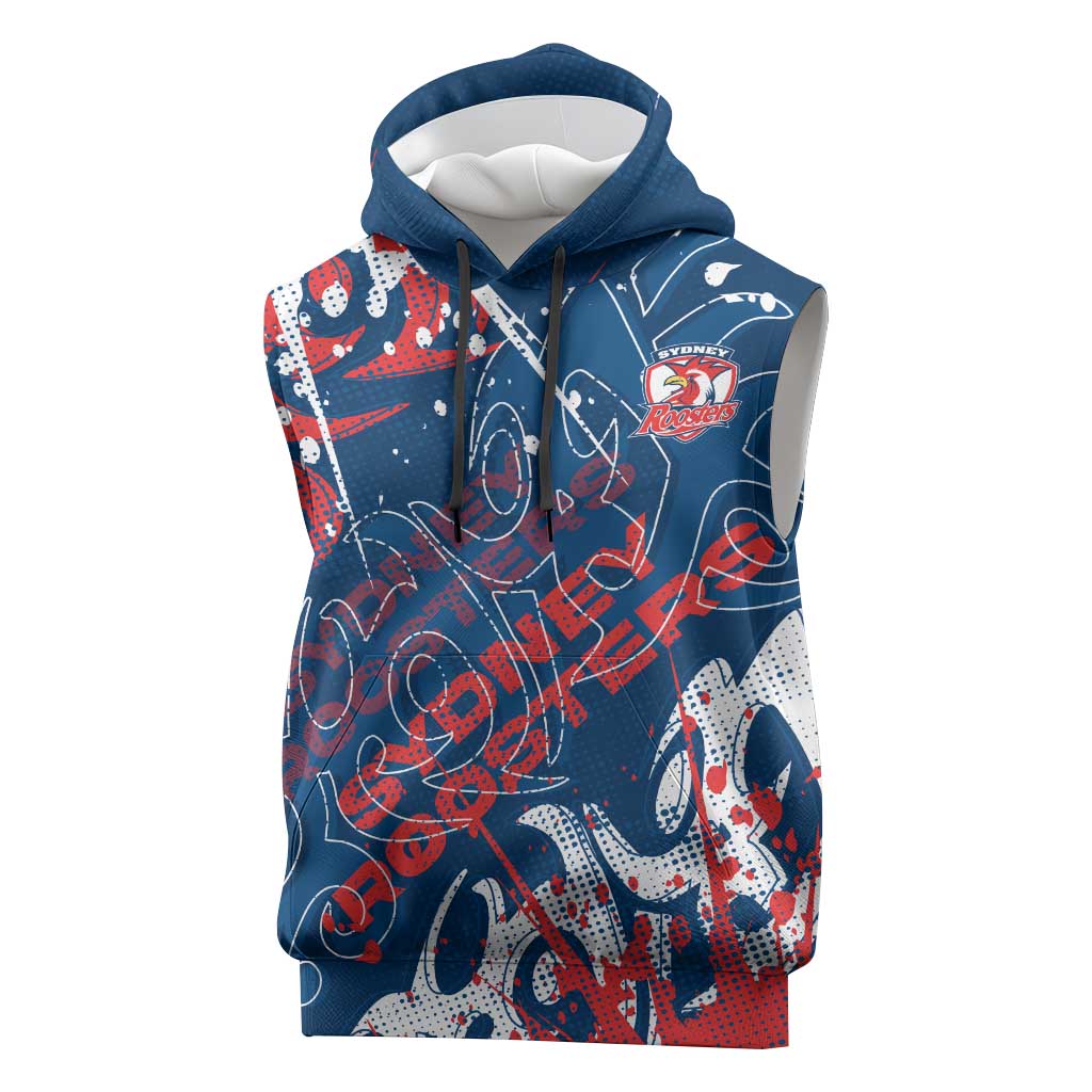 Personalized Sydney Roosters Rugby Sleeveless Hoodie Urban Street Graffiti Style - Distressed Splatter Elements