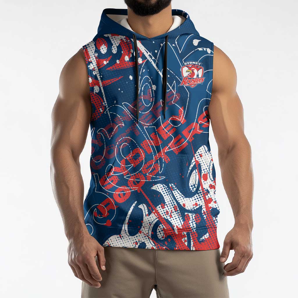 Personalized Sydney Roosters Rugby Sleeveless Hoodie Urban Street Graffiti Style - Distressed Splatter Elements