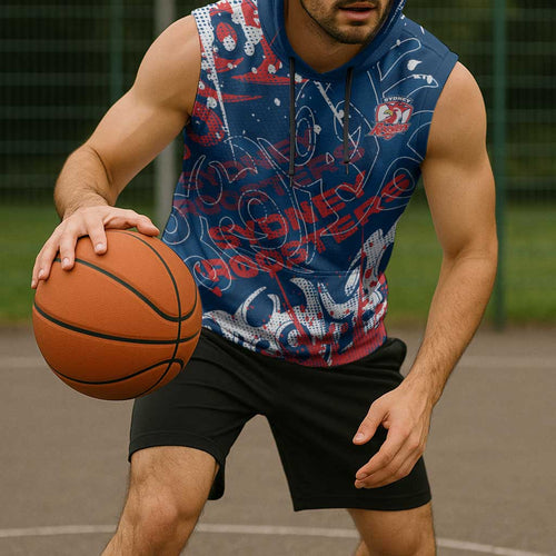 Personalized Sydney Roosters Rugby Sleeveless Hoodie Urban Street Graffiti Style - Distressed Splatter Elements