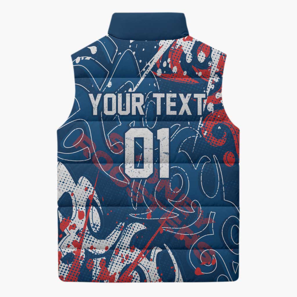 Personalized Sydney Roosters Rugby Sleeveless Puffer Jacket Urban Street Graffiti Style - Distressed Splatter Elements