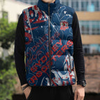 Personalized Sydney Roosters Rugby Sleeveless Puffer Jacket Urban Street Graffiti Style - Distressed Splatter Elements