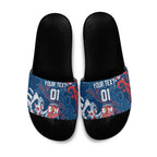 Personalized Sydney Roosters Rugby Slide Sandals Urban Street Graffiti Style - Distressed Splatter Elements
