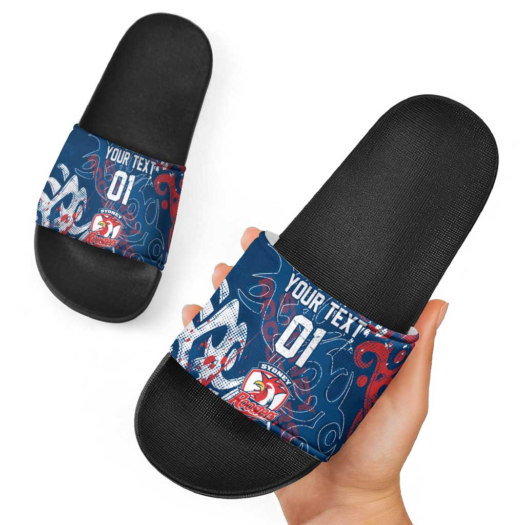 Personalized Sydney Roosters Rugby Slide Sandals Urban Street Graffiti Style - Distressed Splatter Elements
