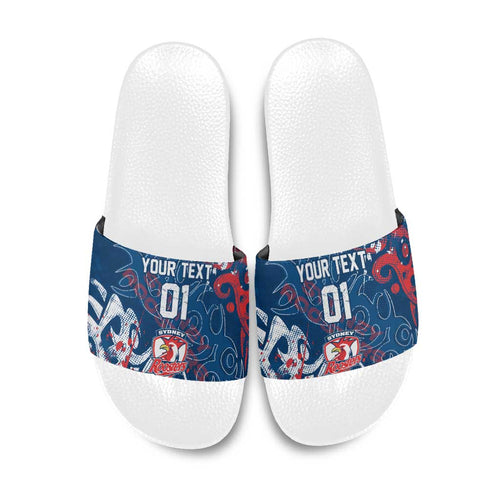 Personalized Sydney Roosters Rugby Slide Sandals Urban Street Graffiti Style - Distressed Splatter Elements