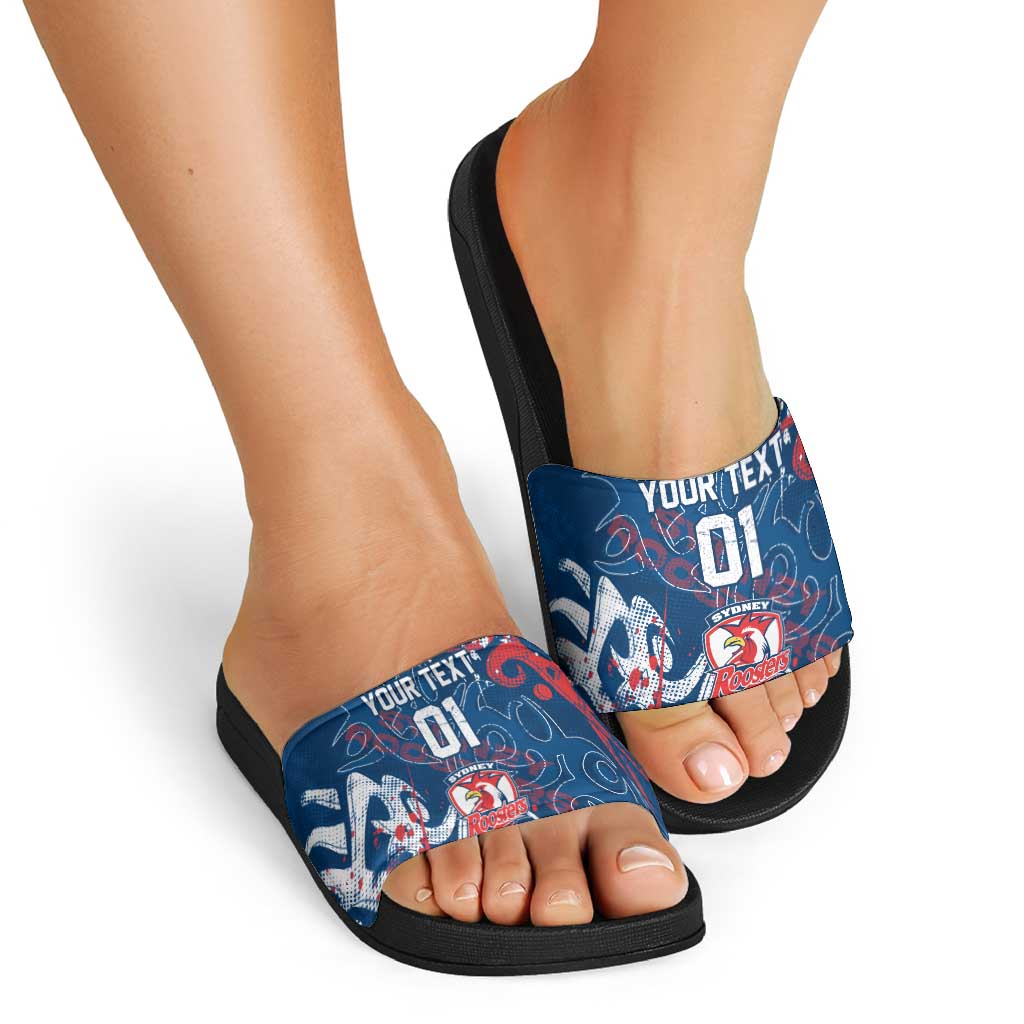 Personalized Sydney Roosters Rugby Slide Sandals Urban Street Graffiti Style - Distressed Splatter Elements