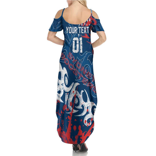 Personalized Sydney Roosters Rugby Summer Maxi Dress Urban Street Graffiti Style - Distressed Splatter Elements