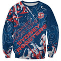 Personalized Sydney Roosters Rugby Sweatshirt Urban Street Graffiti Style - Distressed Splatter Elements