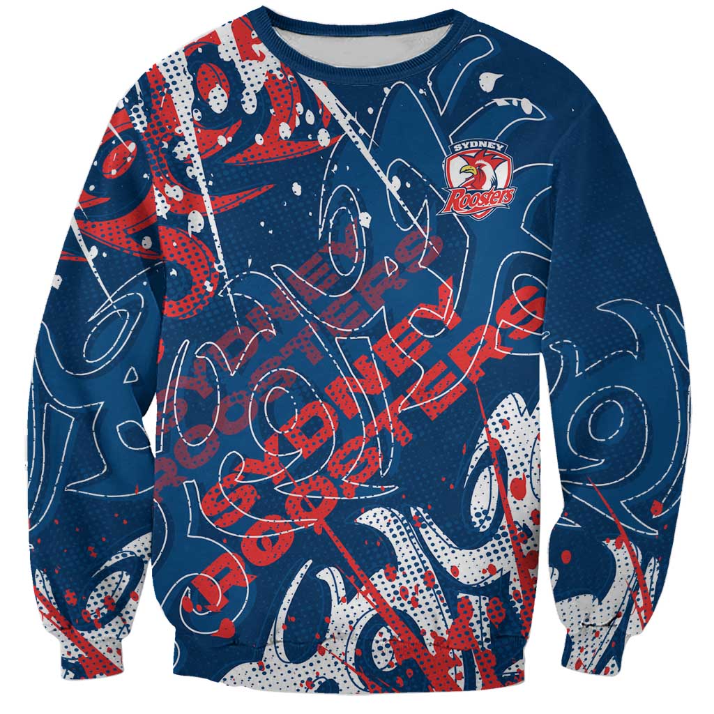 Personalized Sydney Roosters Rugby Sweatshirt Urban Street Graffiti Style - Distressed Splatter Elements
