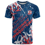 Personalized Sydney Roosters Rugby T Shirt Urban Street Graffiti Style - Distressed Splatter Elements
