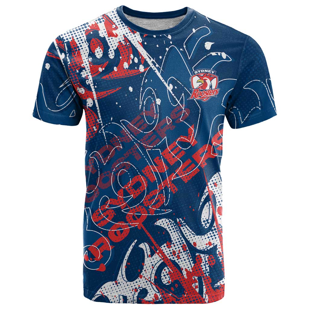 Personalized Sydney Roosters Rugby T Shirt Urban Street Graffiti Style - Distressed Splatter Elements