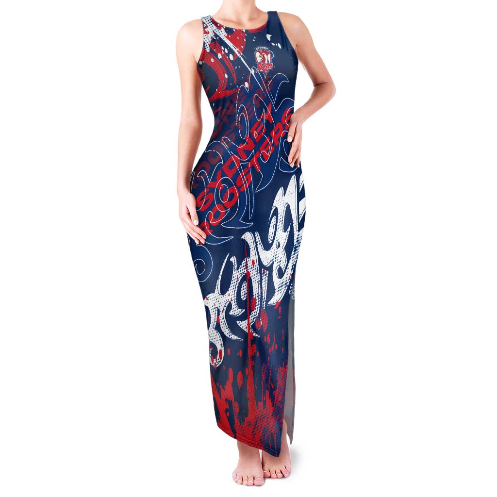 Personalized Sydney Roosters Rugby Tank Maxi Dress Urban Street Graffiti Style - Distressed Splatter Elements