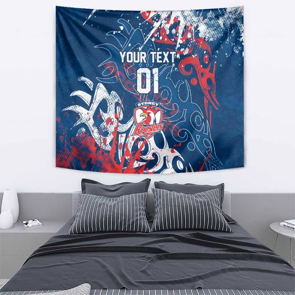 Personalized Sydney Roosters Rugby Tapestry Urban Street Graffiti Style - Distressed Splatter Elements