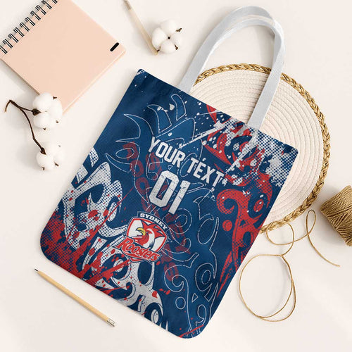 Personalized Sydney Roosters Rugby Tote Bag Urban Street Graffiti Style - Distressed Splatter Elements