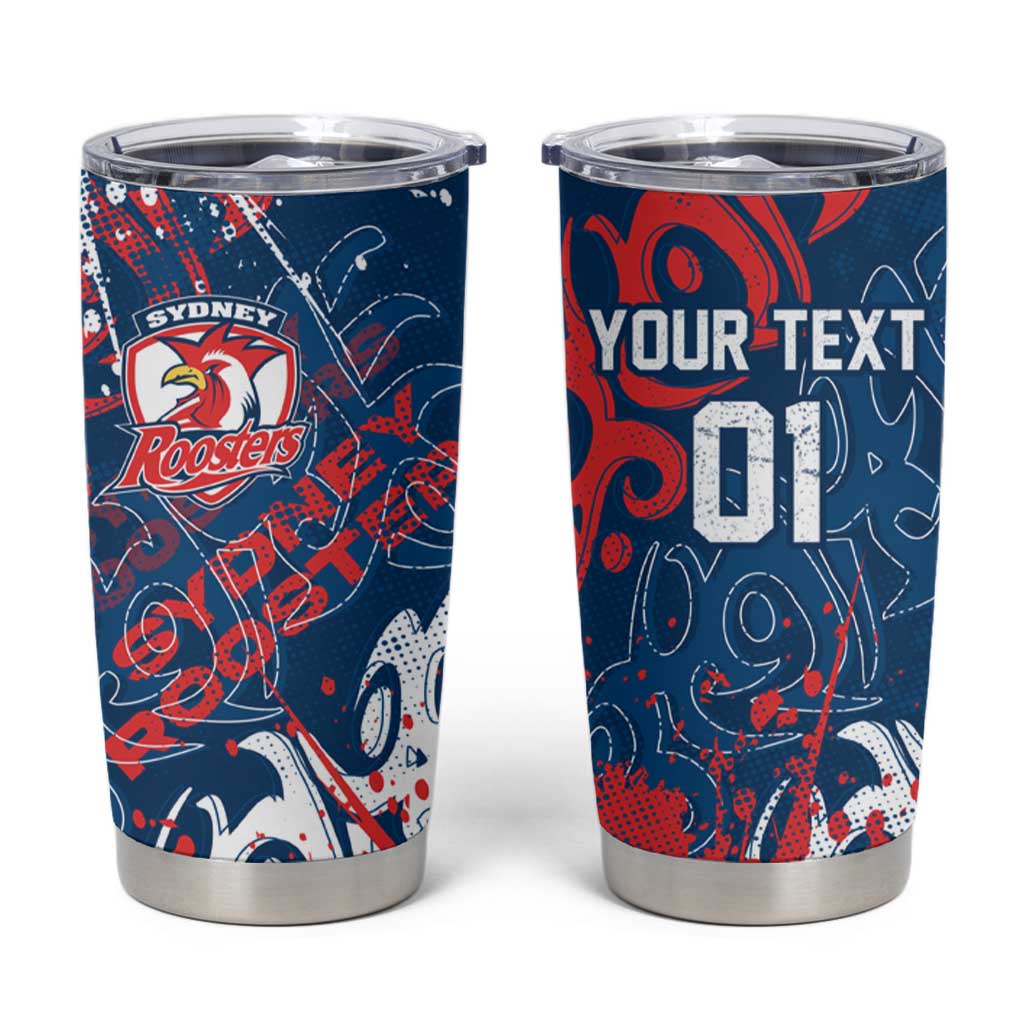 Personalized Sydney Roosters Rugby Tumbler Cup Urban Street Graffiti Style - Distressed Splatter Elements