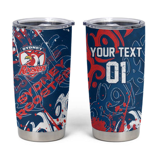 Personalized Sydney Roosters Rugby Tumbler Cup Urban Street Graffiti Style - Distressed Splatter Elements