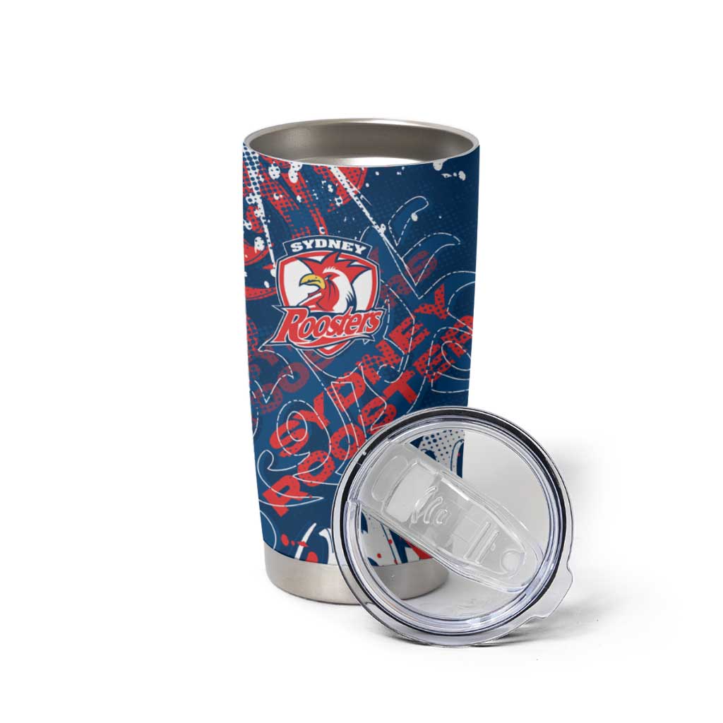 Personalized Sydney Roosters Rugby Tumbler Cup Urban Street Graffiti Style - Distressed Splatter Elements
