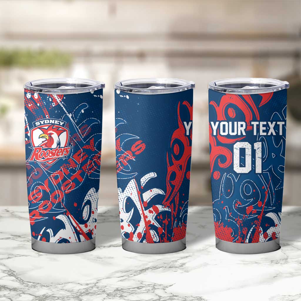 Personalized Sydney Roosters Rugby Tumbler Cup Urban Street Graffiti Style - Distressed Splatter Elements